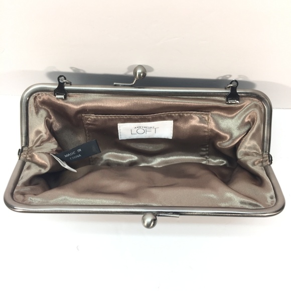 Ann Taylor Loft Clutch Purse Black Lace and Tan with Chain Strap - Picture 4 of 7